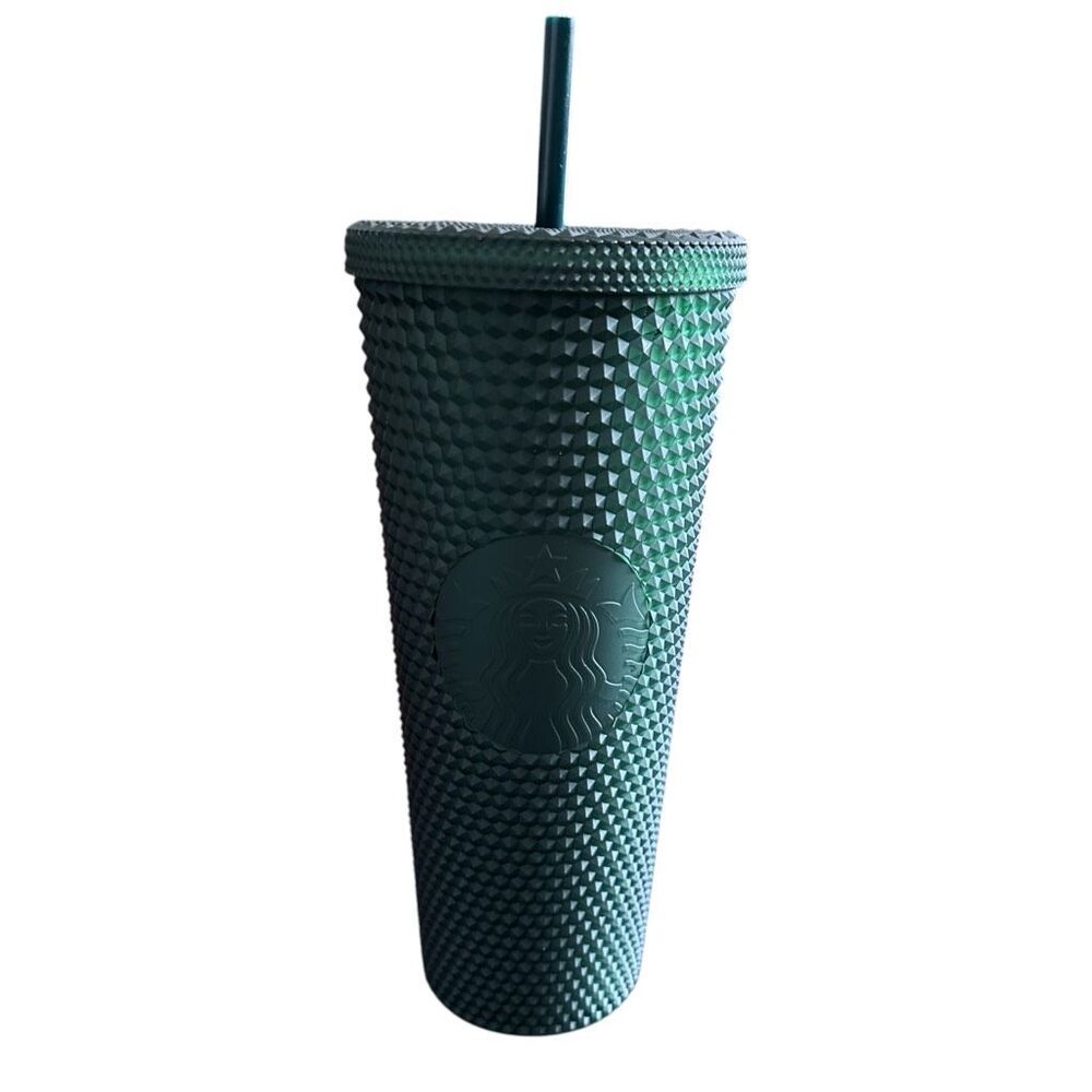 NWT Starbucks Limited Edition Dark Green Studded Plastic Tumbler Cold Cup - 24 o